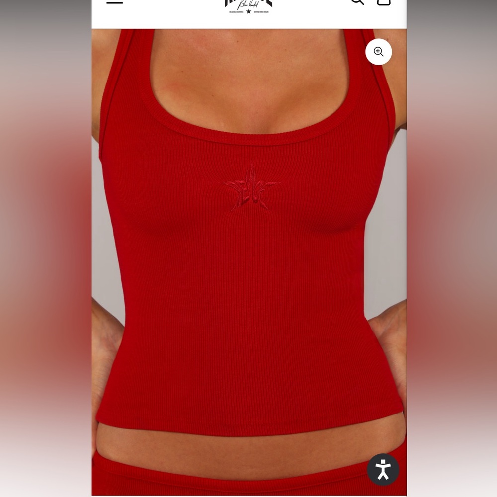 Revice- XS Red Ribbed Tank Top with Subtle Embroidered Motif